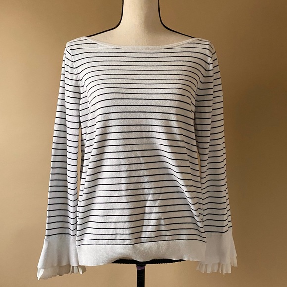 LOFT striped sweater with frilly flared cuffs and boat neckline size large - Picture 1 of 7